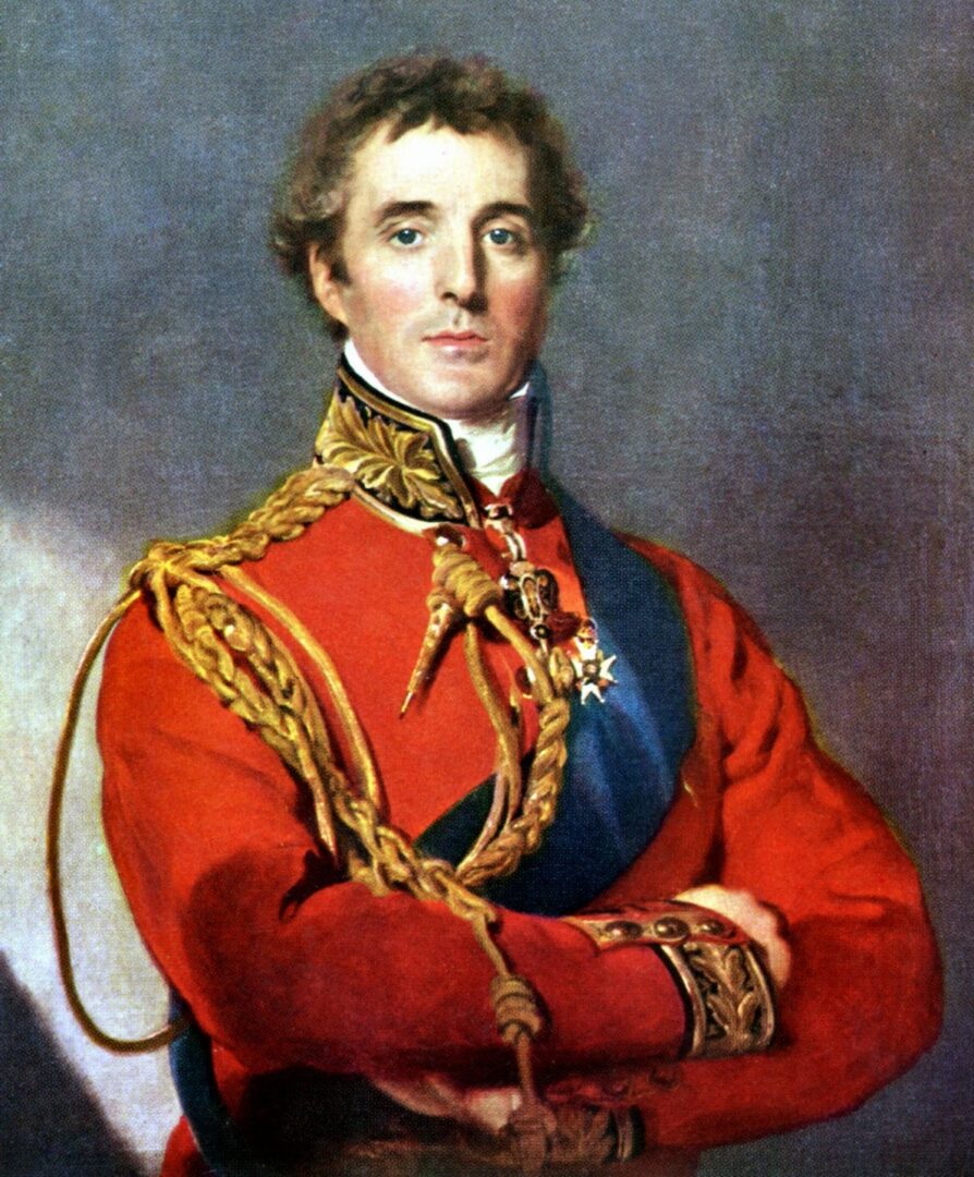 A painting of a man in red and gold uniform.